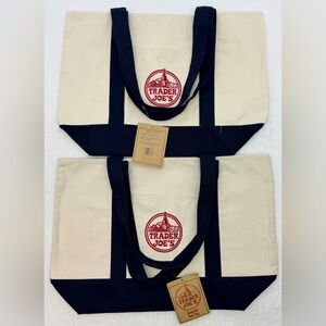 Trader Joe's 2 Pieces Canvas Shopping Tote Bag Navy Blue size Large